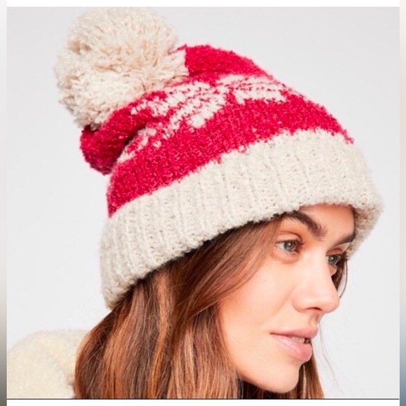 Free People Snow Bird Pom Beanie Stocking Cap Cabin Grandpa Grandpacore Betty OS - Picture 2 of 7